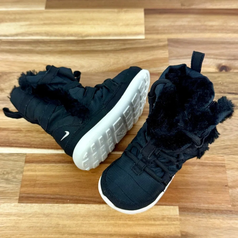 Nike Winter Boots Faux Fur Trim Pull On‎ Black Toddler Size 6C